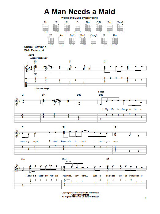 Neil Young A Man Needs A Maid sheet music notes and chords. Download Printable PDF.