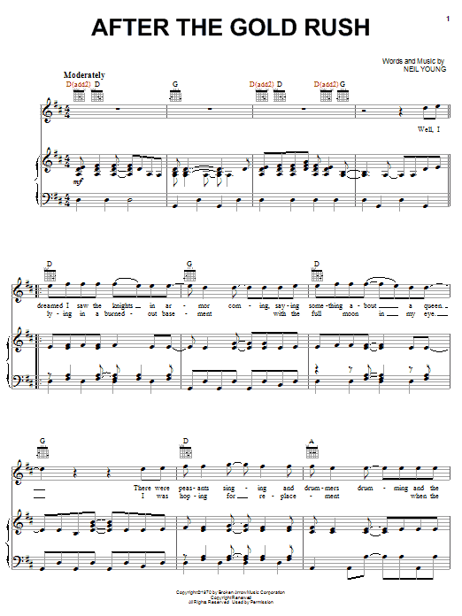 Neil Young After The Gold Rush sheet music notes and chords. Download Printable PDF.