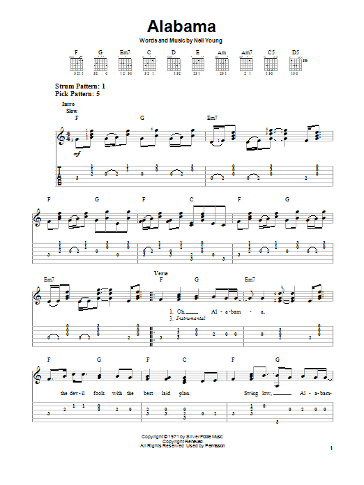 Neil Young Alabama sheet music notes and chords. Download Printable PDF.