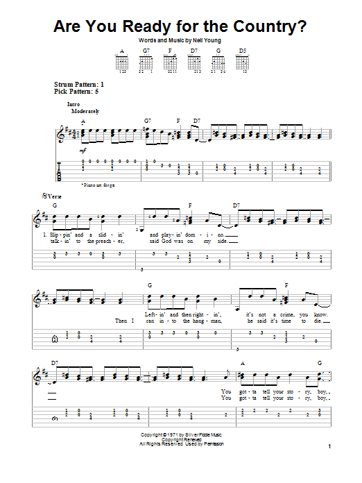 Neil Young Are You Ready For The Country? sheet music notes and chords. Download Printable PDF.