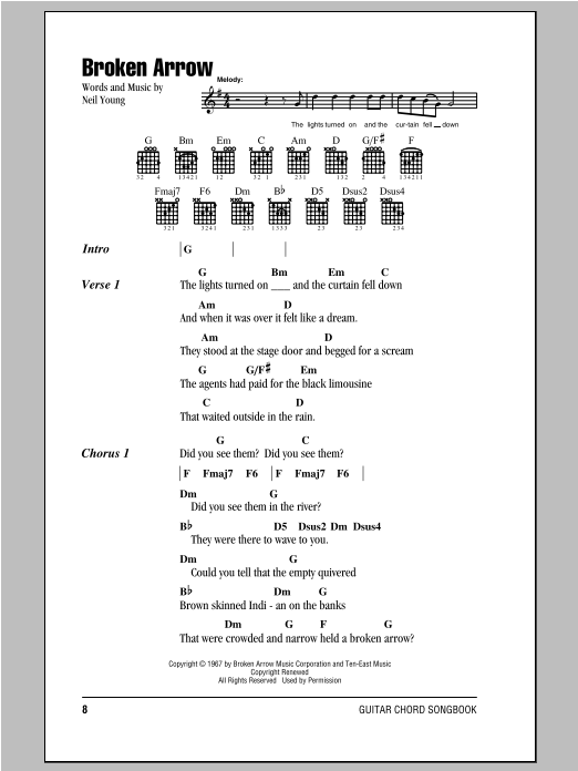 Neil Young Broken Arrow sheet music notes and chords. Download Printable PDF.