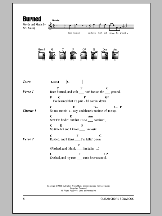 Neil Young Burned sheet music notes and chords. Download Printable PDF.