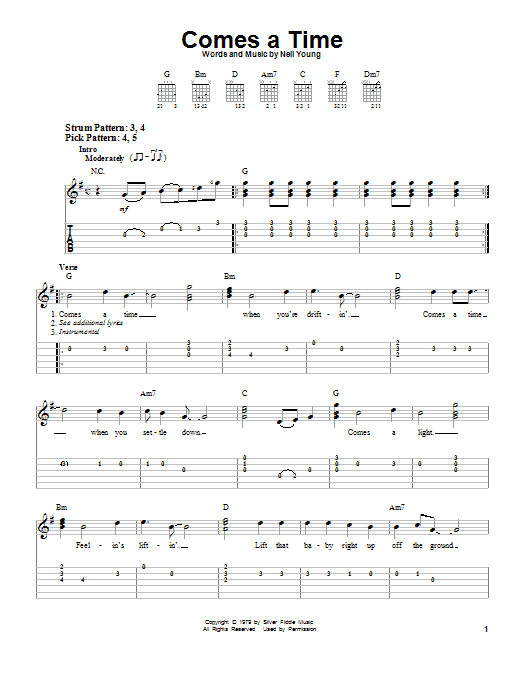 Neil Young Comes A Time sheet music notes and chords. Download Printable PDF.