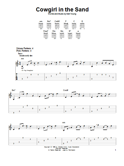 Neil Young Cowgirl In The Sand sheet music notes and chords. Download Printable PDF.