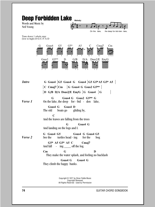 Neil Young Deep Forbidden Lake sheet music notes and chords. Download Printable PDF.