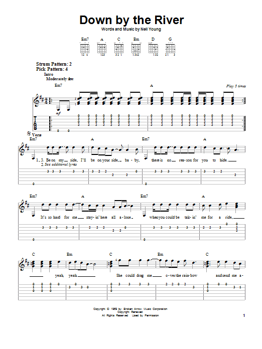 Neil Young Down By The River sheet music notes and chords. Download Printable PDF.