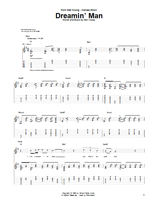 Neil Young Dreamin' Man sheet music notes and chords arranged for Guitar Tab