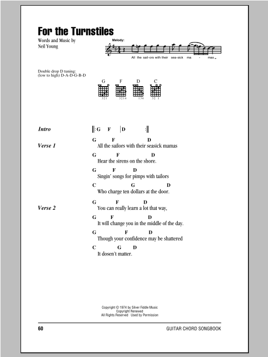 Neil Young For The Turnstiles sheet music notes and chords. Download Printable PDF.