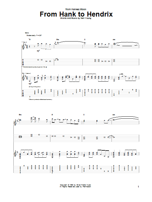 Learn to play Neil Young From Hank To Hendrix sheet music for Guitar Tab in minutes. Price: 7.8900$ Neil Young From Hank To Hendrix sheet music notes and chords arranged for Guitar Tab