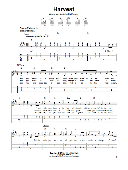 Neil Young Harvest sheet music notes and chords. Download Printable PDF.