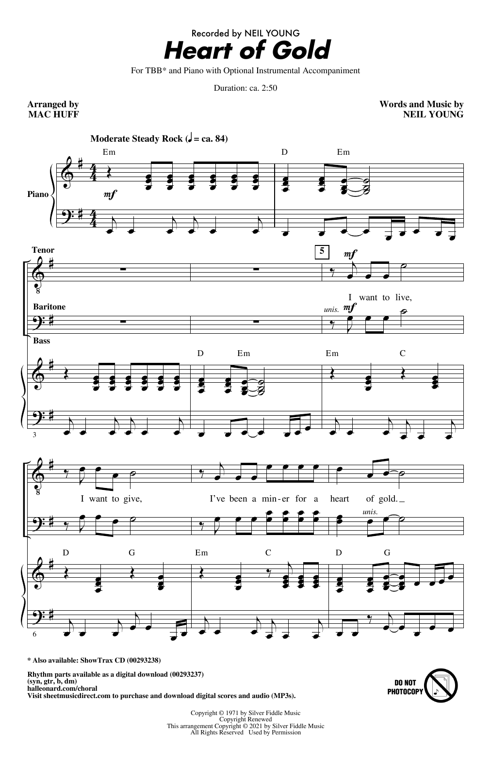 Neil Young Heart Of Gold (arr. Mac Huff) sheet music notes and chords. Download Printable PDF.