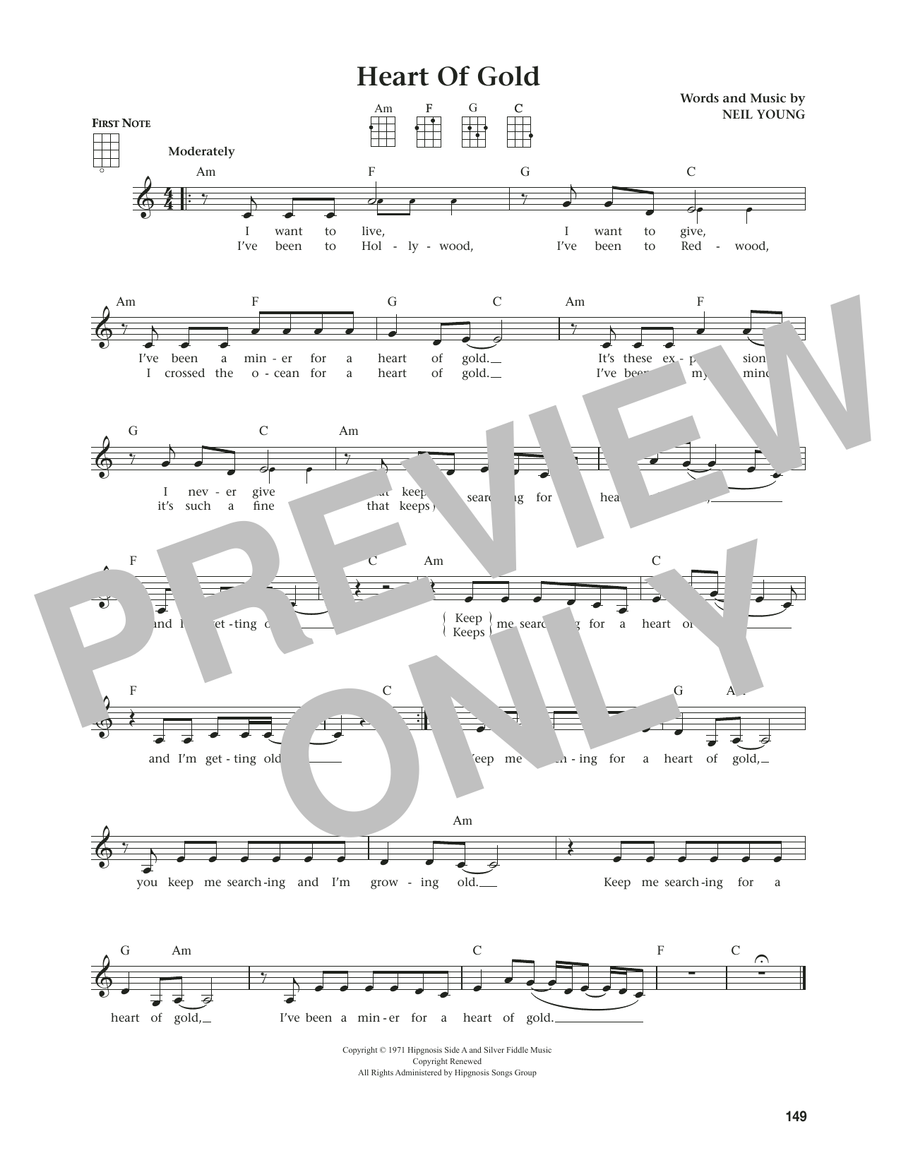 Neil Young Heart Of Gold (from The Daily Ukulele) (arr. Jim Beloff) sheet music notes and chords arranged for Ukulele