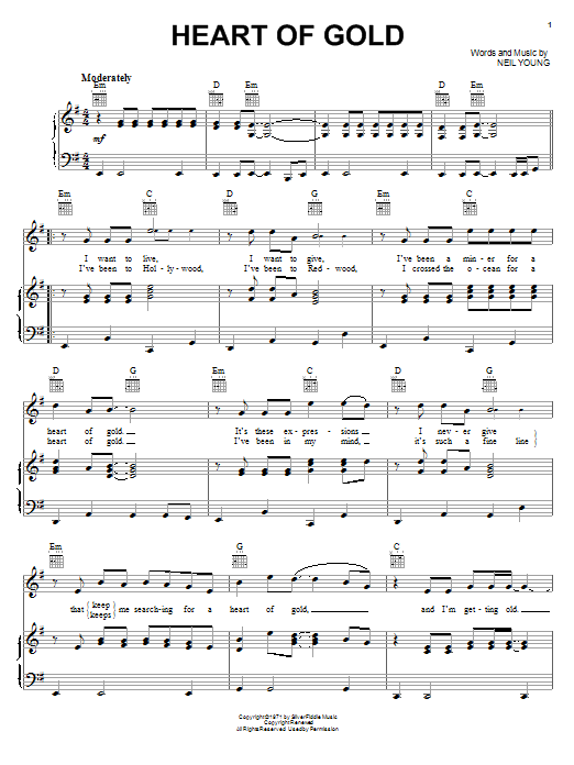 Neil Young Heart Of Gold sheet music notes and chords. Download Printable PDF.