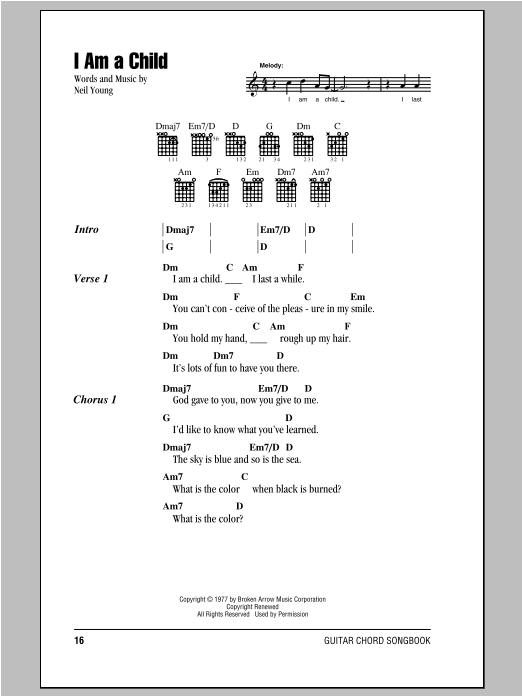 Neil Young I Am A Child sheet music notes and chords. Download Printable PDF.