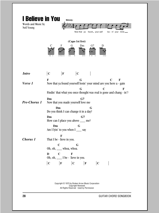 Neil Young I Believe In You sheet music notes and chords. Download Printable PDF.