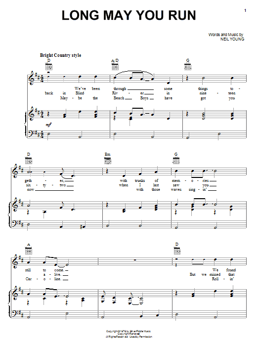 Neil Young Long May You Run sheet music notes and chords. Download Printable PDF.