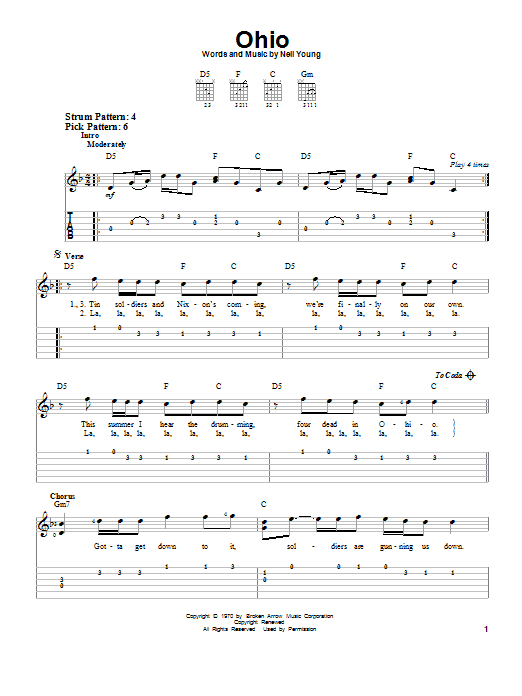 Neil Young Ohio sheet music notes and chords. Download Printable PDF.