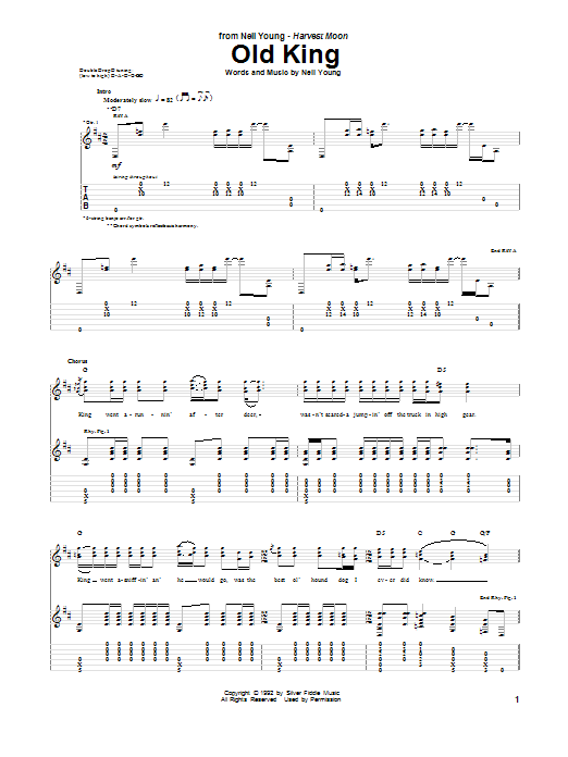 Neil Young Old King sheet music notes and chords. Download Printable PDF.