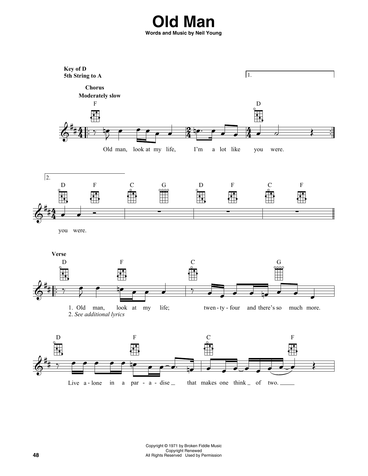 Learn to play Neil Young Old Man (arr. Fred Sokolow) sheet music for Banjo Tab in minutes. Price: 7.8900$ Neil Young Old Man (arr. Fred Sokolow) sheet music notes and chords arranged for Banjo Tab
