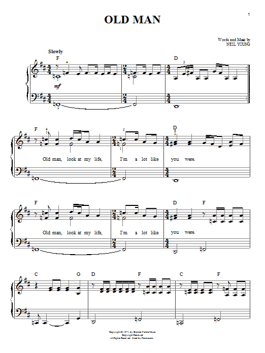 Neil Young Old Man sheet music notes and chords. Download Printable PDF.