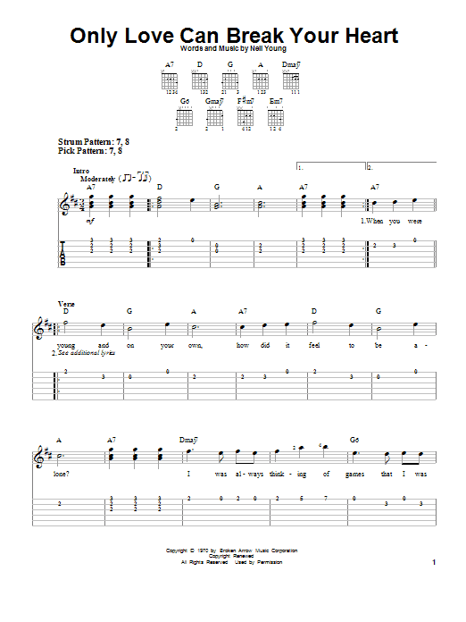 Neil Young Only Love Can Break Your Heart sheet music notes and chords. Download Printable PDF.