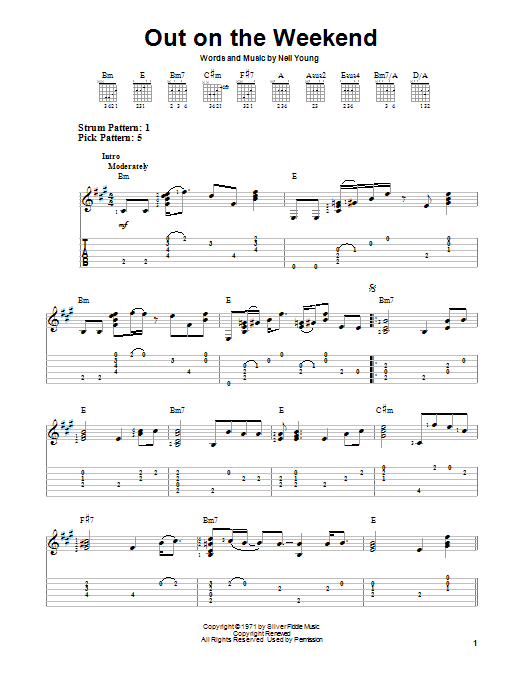 Neil Young Out On The Weekend sheet music notes and chords. Download Printable PDF.