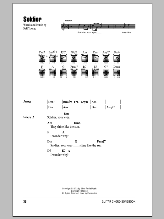 Neil Young Soldier sheet music notes and chords. Download Printable PDF.