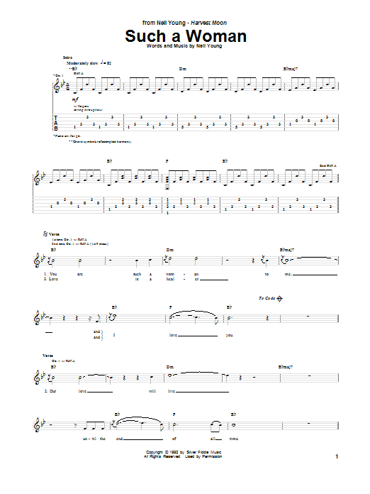 Learn to play Neil Young Such A Woman sheet music for Guitar Tab in minutes. Price: 7.8900$ Neil Young Such A Woman sheet music notes and chords arranged for Guitar Tab