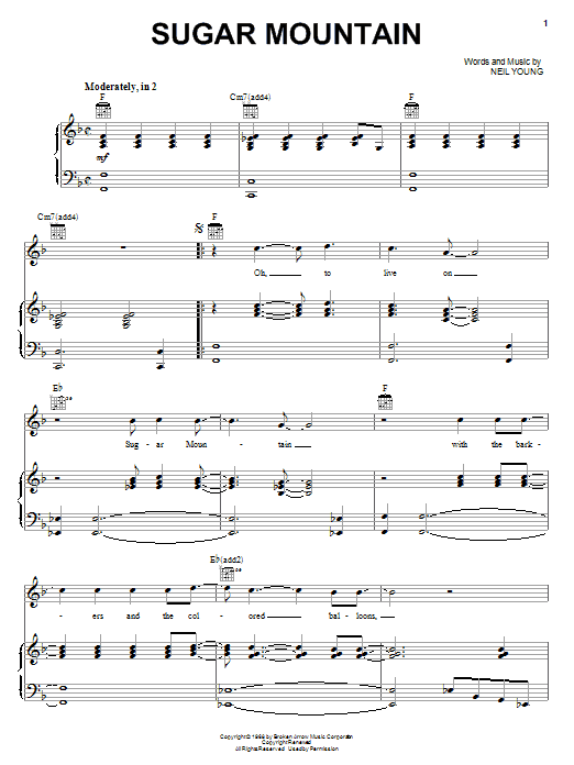 Neil Young Sugar Mountain sheet music notes and chords. Download Printable PDF.