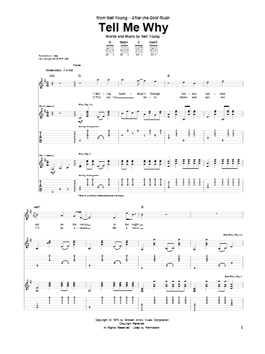 Neil Young Tell Me Why sheet music notes and chords. Download Printable PDF.