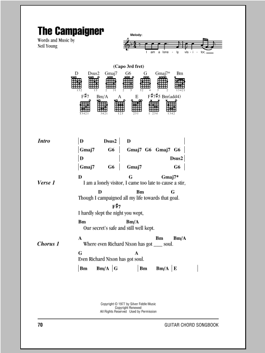 Neil Young The Campaigner sheet music notes and chords. Download Printable PDF.