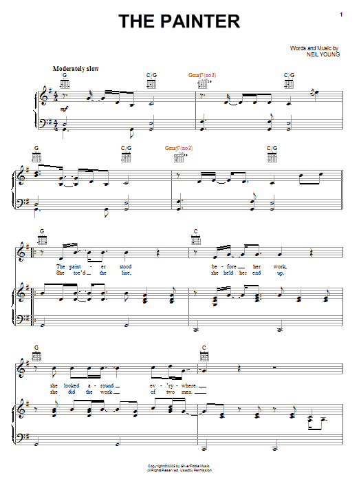 Learn to play Neil Young The Painter sheet music for Piano, Vocal & Guitar Chords (Right-Hand Melody) in minutes. Price: 7.8900$ Neil Young The Painter sheet music notes and chords arranged for Piano, Vocal & Guitar Chords (Right-Hand Melody)