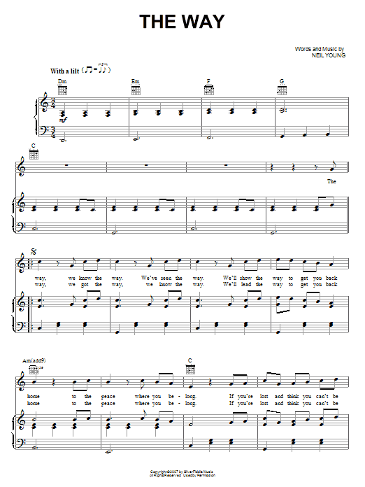 Learn to play Neil Young The Way sheet music for Piano, Vocal & Guitar Chords (Right-Hand Melody) in minutes. Price: 7.8900$ Neil Young The Way sheet music notes and chords arranged for Piano, Vocal & Guitar Chords (Right-Hand Melody)