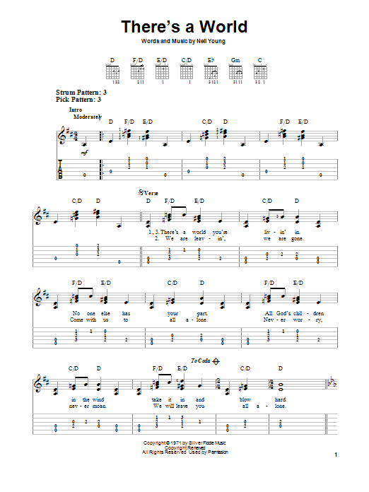 Neil Young There's A World sheet music notes and chords. Download Printable PDF.