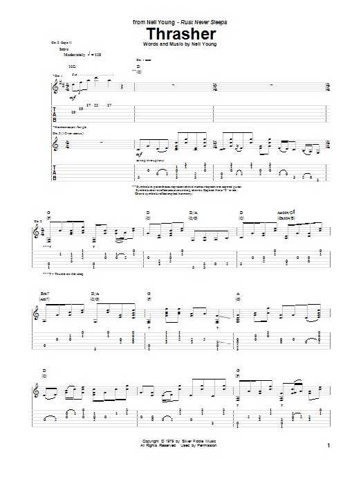 Neil Young Thrasher sheet music notes and chords arranged for Guitar Tab