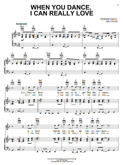 Neil Young When You Dance, I Can Really Love sheet music notes and chords. Download Printable PDF.