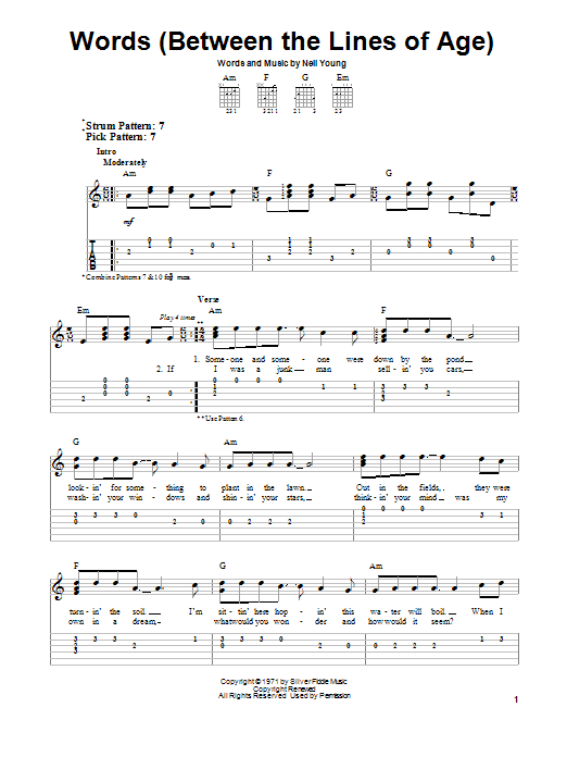 Neil Young Words (Between The Lines Of Age) sheet music notes and chords. Download Printable PDF.