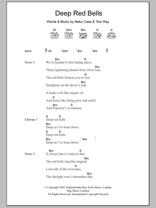 Neko Case Deep Red Bells sheet music notes and chords. Download Printable PDF.