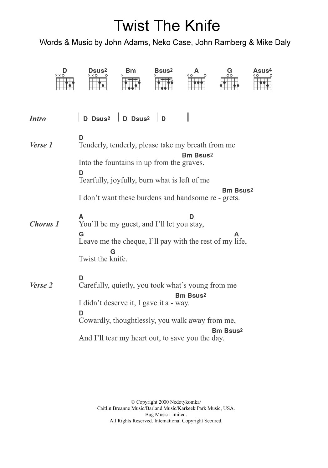 Neko Case & Her Boyfriends Twist The Knife sheet music notes and chords. Download Printable PDF.