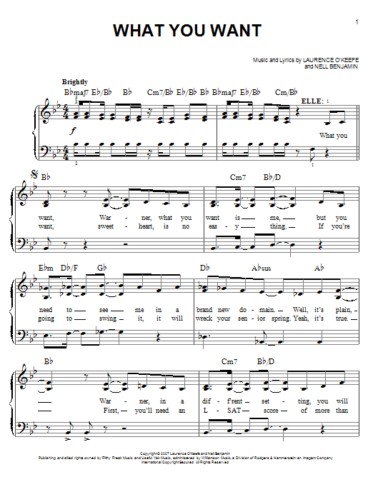 Nell Benjamin What You Want sheet music notes and chords arranged for Easy Piano