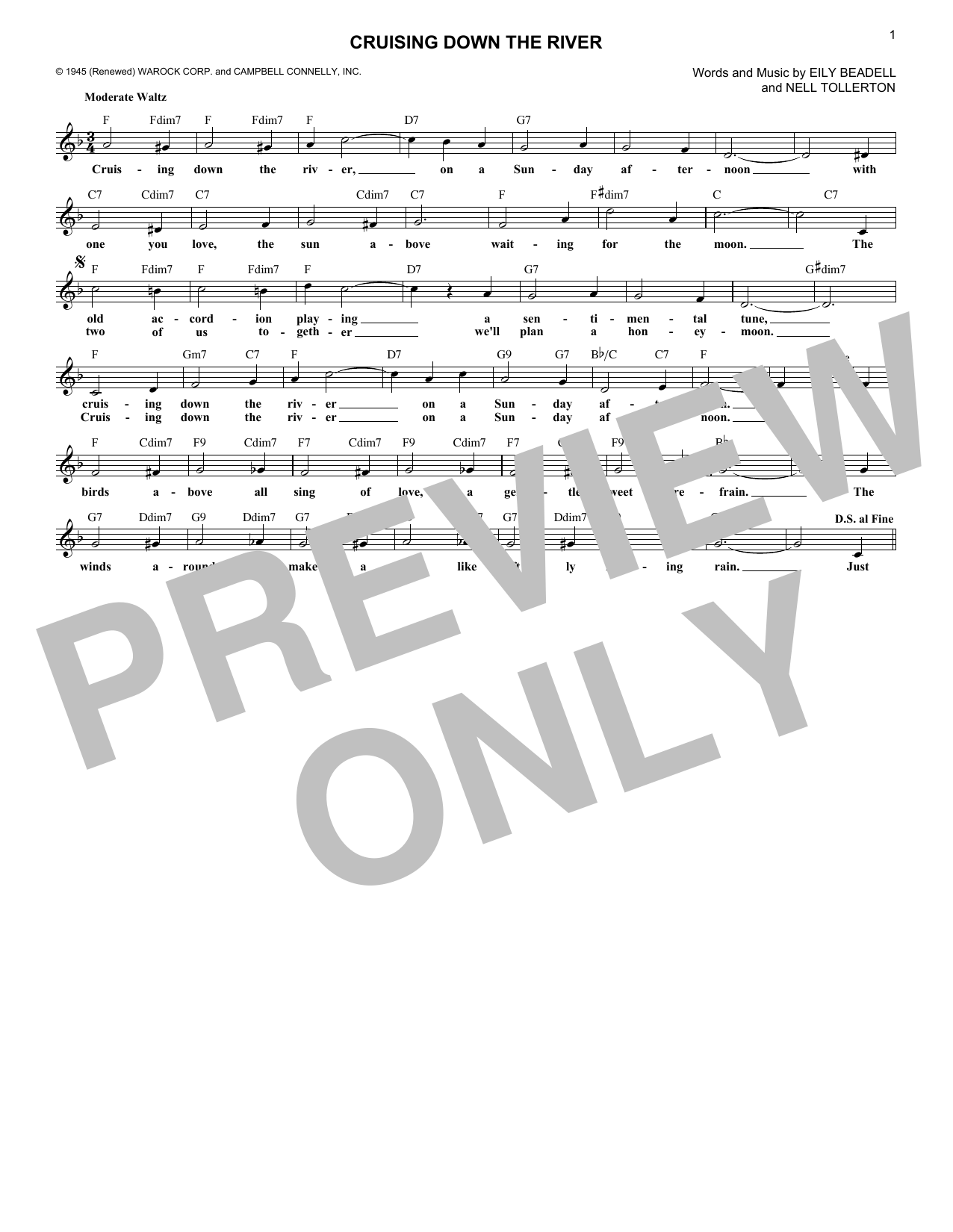 Nell Tollerton Cruising Down The River sheet music notes and chords. Download Printable PDF.