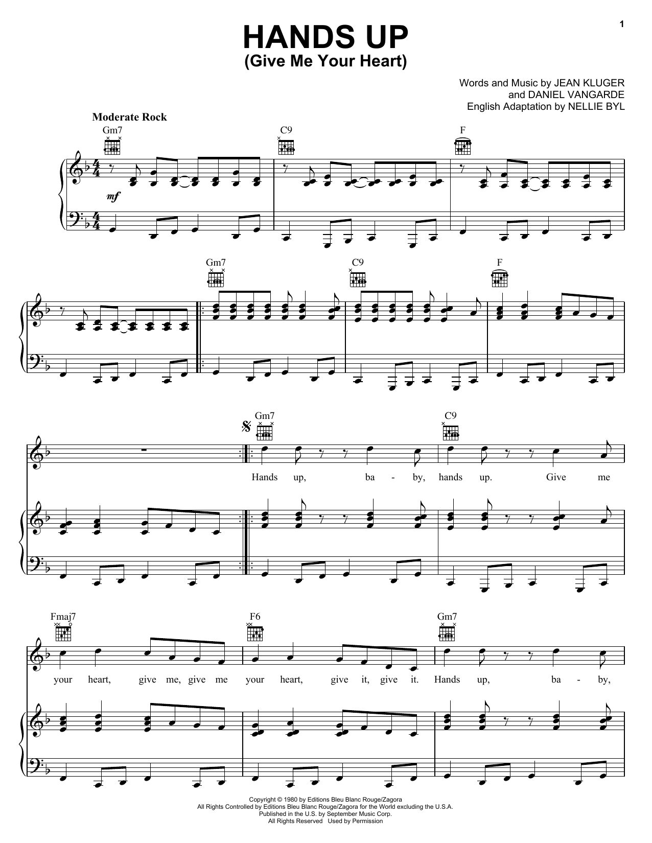 Nellie Byl Hands Up (Give Me Your Heart) sheet music notes and chords. Download Printable PDF.