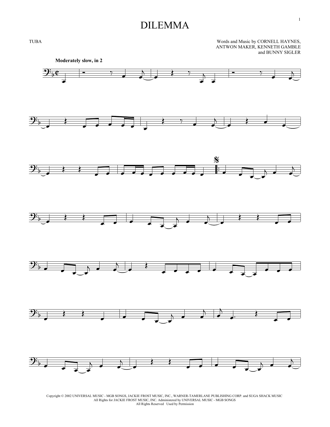 Learn to play Nelly Dilemma (feat. Kelly Rowland) sheet music for Tuba Solo in minutes. Price: 6.9900$ Nelly Dilemma (feat. Kelly Rowland) sheet music notes and chords arranged for Tuba Solo