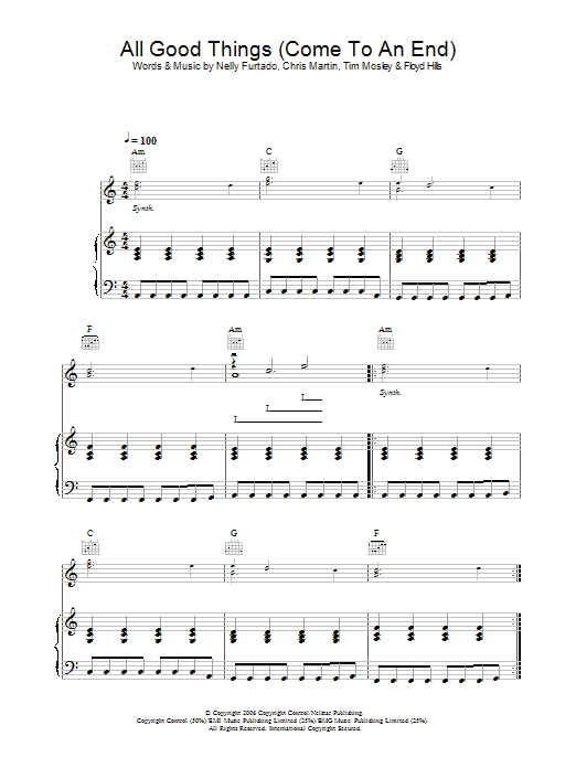 Nelly Furtado All Good Things (Come To An End) sheet music notes and chords. Download Printable PDF.