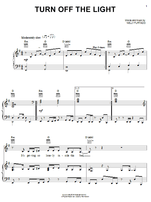 Nelly Furtado Turn Off The Light sheet music notes and chords. Download Printable PDF.