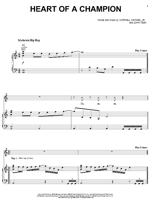 Nelly Heart Of A Champion sheet music notes and chords arranged for Piano, Vocal & Guitar Chords (Right-Hand Melody)