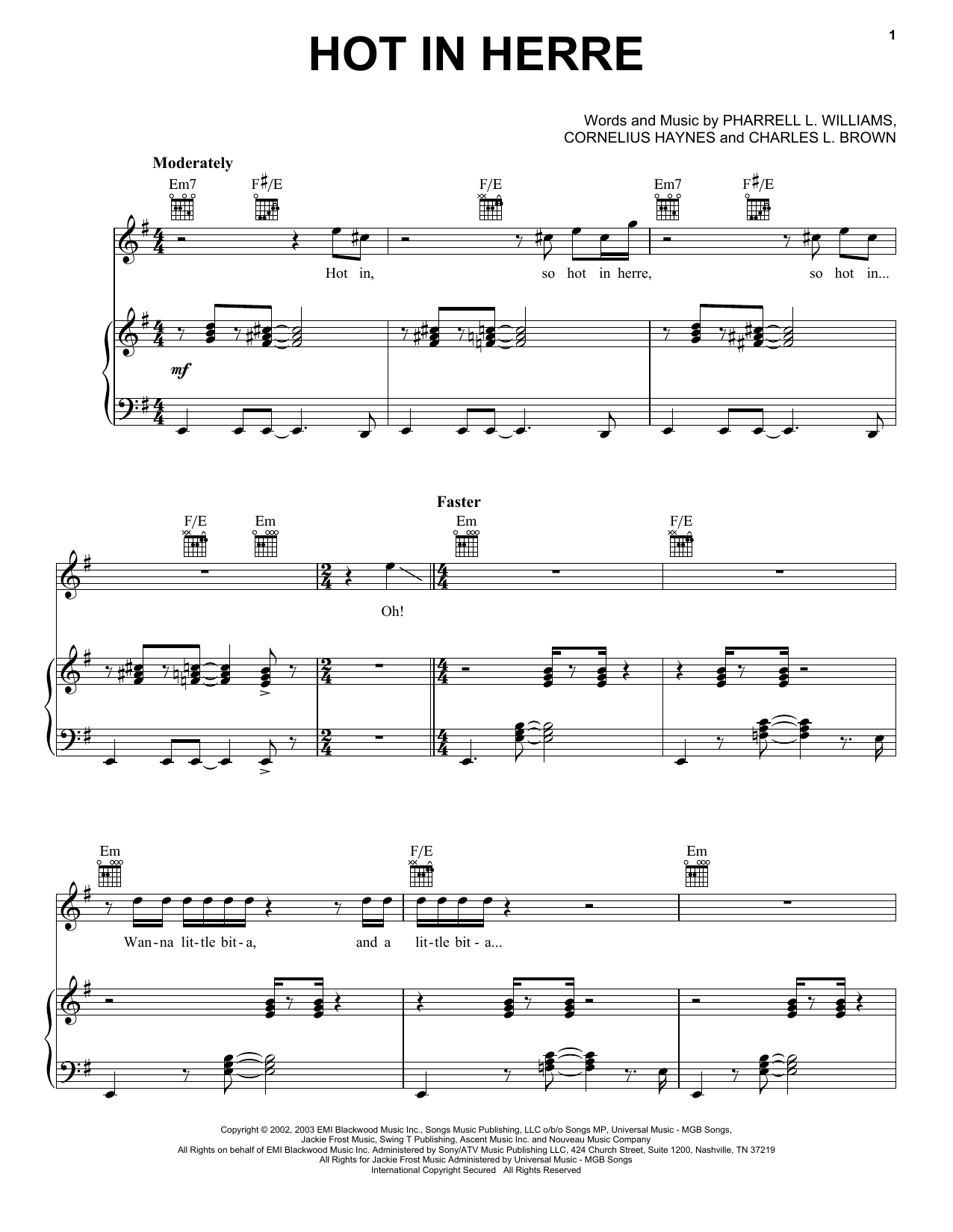 Nelly Hot In Herre sheet music notes and chords. Download Printable PDF.