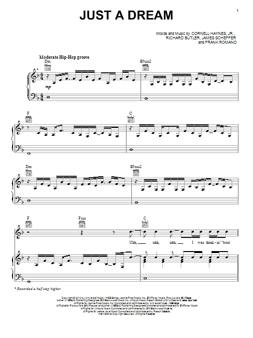 Nelly Just A Dream sheet music notes and chords arranged for Piano, Vocal & Guitar Chords (Right-Hand Melody)