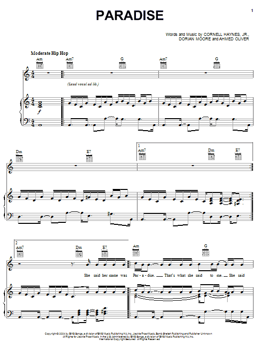 Learn to play Nelly Paradise sheet music for Piano, Vocal & Guitar Chords (Right-Hand Melody) in minutes. Price: 7.8900$ Nelly Paradise sheet music notes and chords arranged for Piano, Vocal & Guitar Chords (Right-Hand Melody)