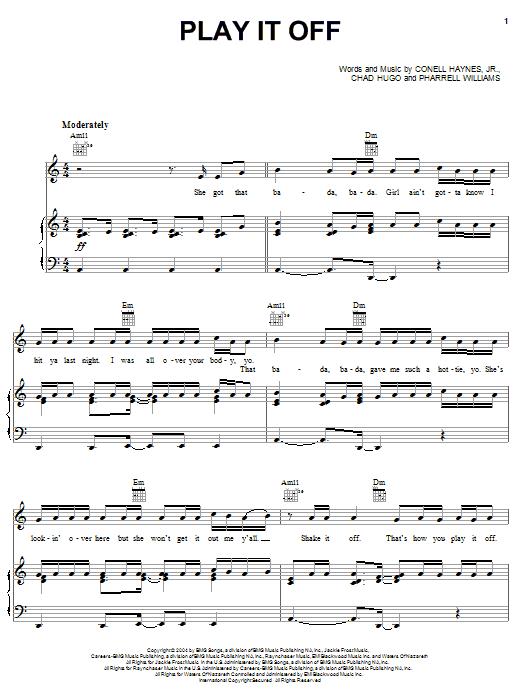 Learn to play Nelly Play It Off sheet music for Piano, Vocal & Guitar Chords (Right-Hand Melody) in minutes. Price: 7.8900$ Nelly Play It Off sheet music notes and chords arranged for Piano, Vocal & Guitar Chords (Right-Hand Melody)